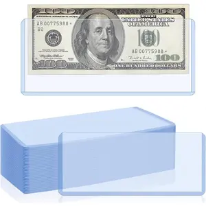 32 Pack 6.8" x 2.9" Dollar Bill Sleeves, Top-Insert Hard Clear Plastic Waterproof Money Holders, Currency Display Protector Organizer Case Supplies for Collectors