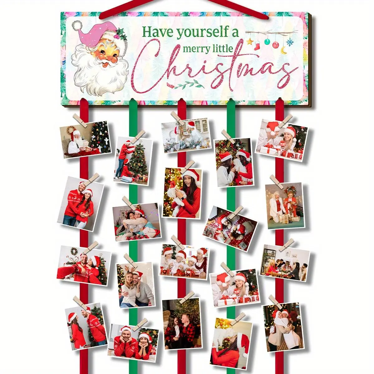 Christmas Themed Photo Display Stand, Santa Claus Design Wooden Merry Christmas Logo, Photo Display Stand for Home Office Decor, Ornaments