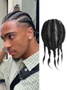 Men‘s Replacement Hair System Cornrows Toupee for Men Braids Hair Pieces Biological Scalp Hairpiece Real Human Hair Breathable PU Material Base Hair System(5*7/6*8/8*10 inch Black) Human Hair Textured