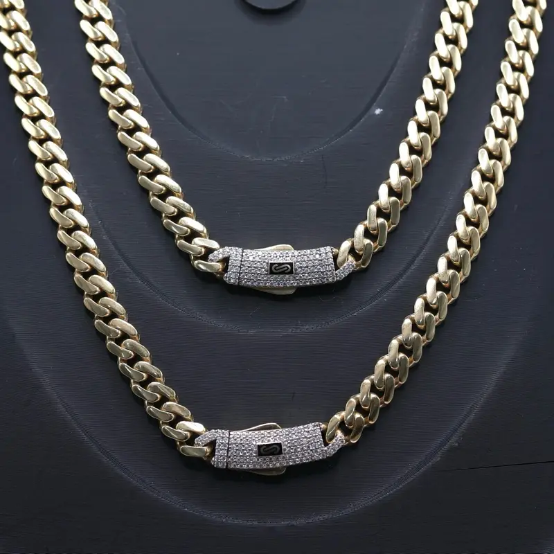 14KT Gold Monaco 6.5mm Chain Necklace - Certified Pave Lock Classic