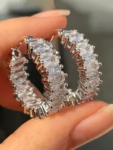 1 Pair Classical Cubic Zirconia Hoop Earrings For Women For Wedding Engagement Anniversary Party Jewelry Valentine's Day Gift