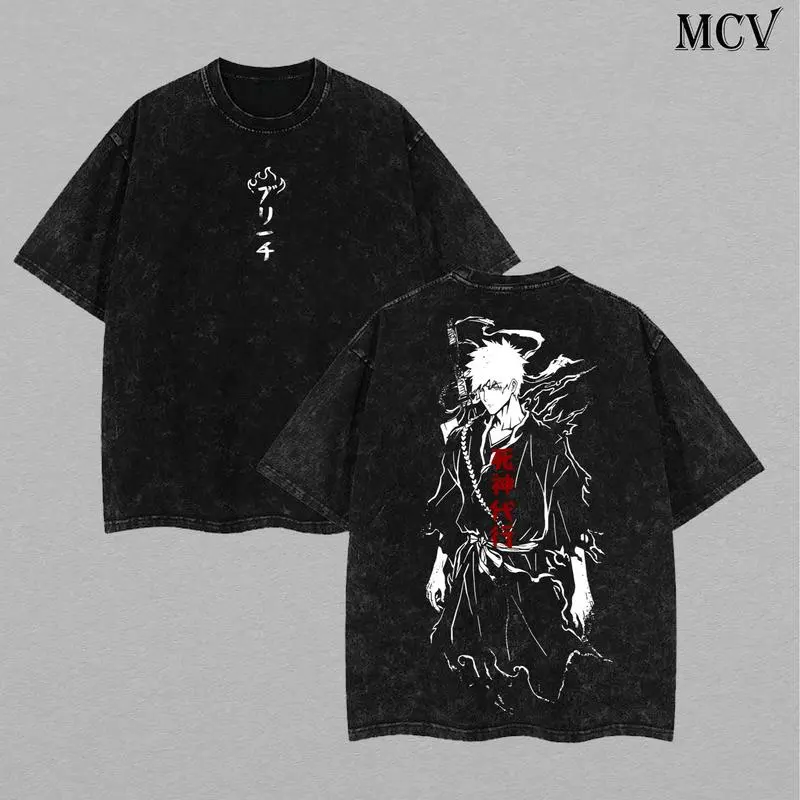 Ichigo Kurosaki Washed Tee – Bleach Oversized Anime Shirt, Heavy Cotton T-shirt