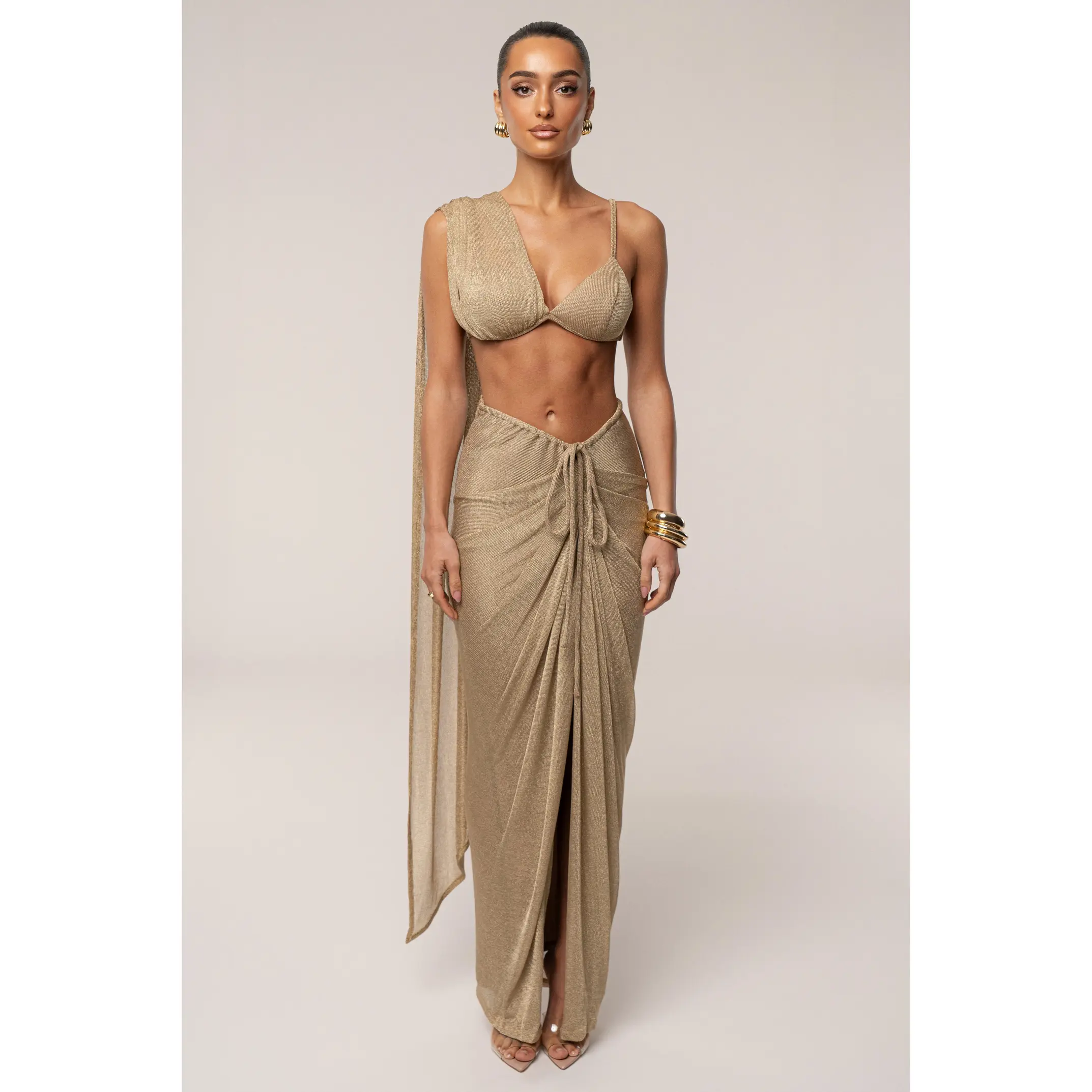 Gold Noelia Metallic Slit Skirt