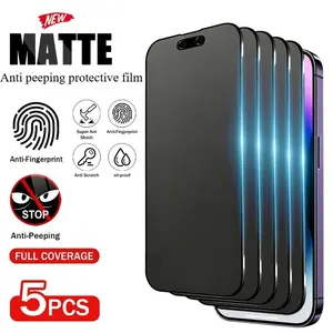 5pcs Matte Privacy Screen Protector for iPhone 17 Air/17 Pro Max/17 Pro/17/16/15/14/13/12/11/Pro/Pro Max/Plus/Mini/16e/X/XS/XR/XS MAX,Full Coverage Anti-Spy,Featuring a Fingerprint-Resistant Design,a Matte Texture,Anti-Glare Properties,Easy to Install