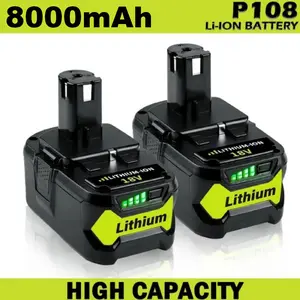 2Pack 8.0Ah Battery Replacement for Ryobi 18V Lithium Battery Compatible with Ryobi 18 Volt ONE+ Plus P107 P108 P102 P103 P104 P105 P109 P122 Cordless Tools