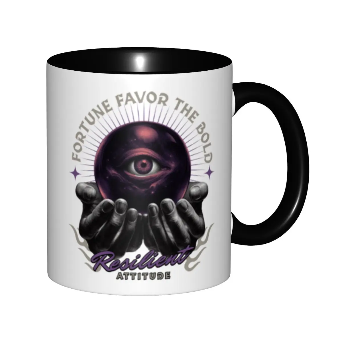 Fortune Favor The Bold Resilient Attitude All Seeing Eye Crystal Ball Mug Motivational Coffee Cup