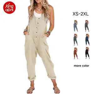 KingApril Summer Vibes Women’s Overalls/Jumpsuits – Linen & Cotton, Loose Casual Style with Pockets