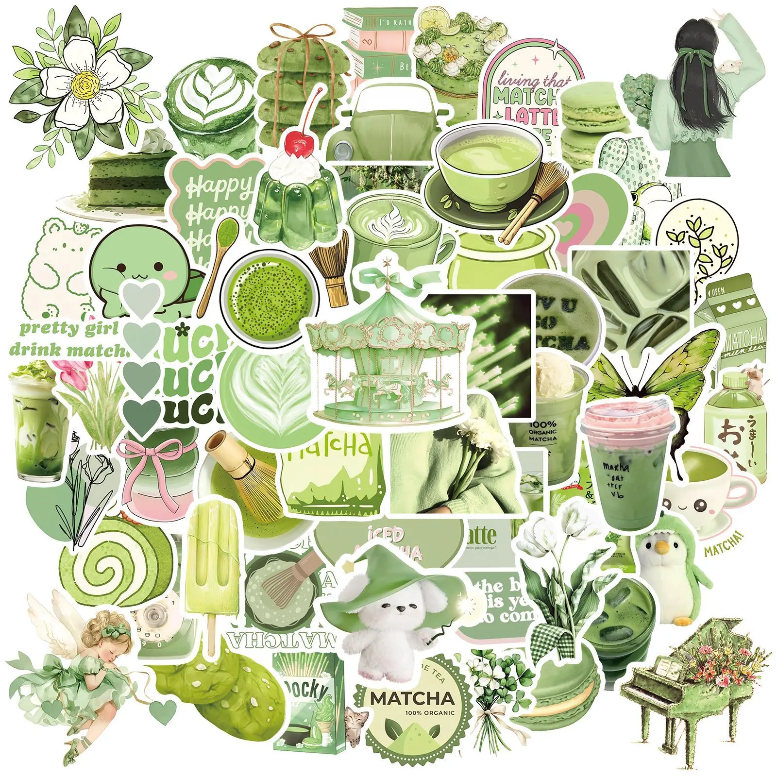 100pcs Matcha Style Girl Series Graffiti Stickers Decal Set Suitable for Suitcases, Mobile Phone Cases, Laptops, Helmets, Skateboards Waterproof Decoration DIY Creative Stickers, Decorative Stickers, Phone Accessory