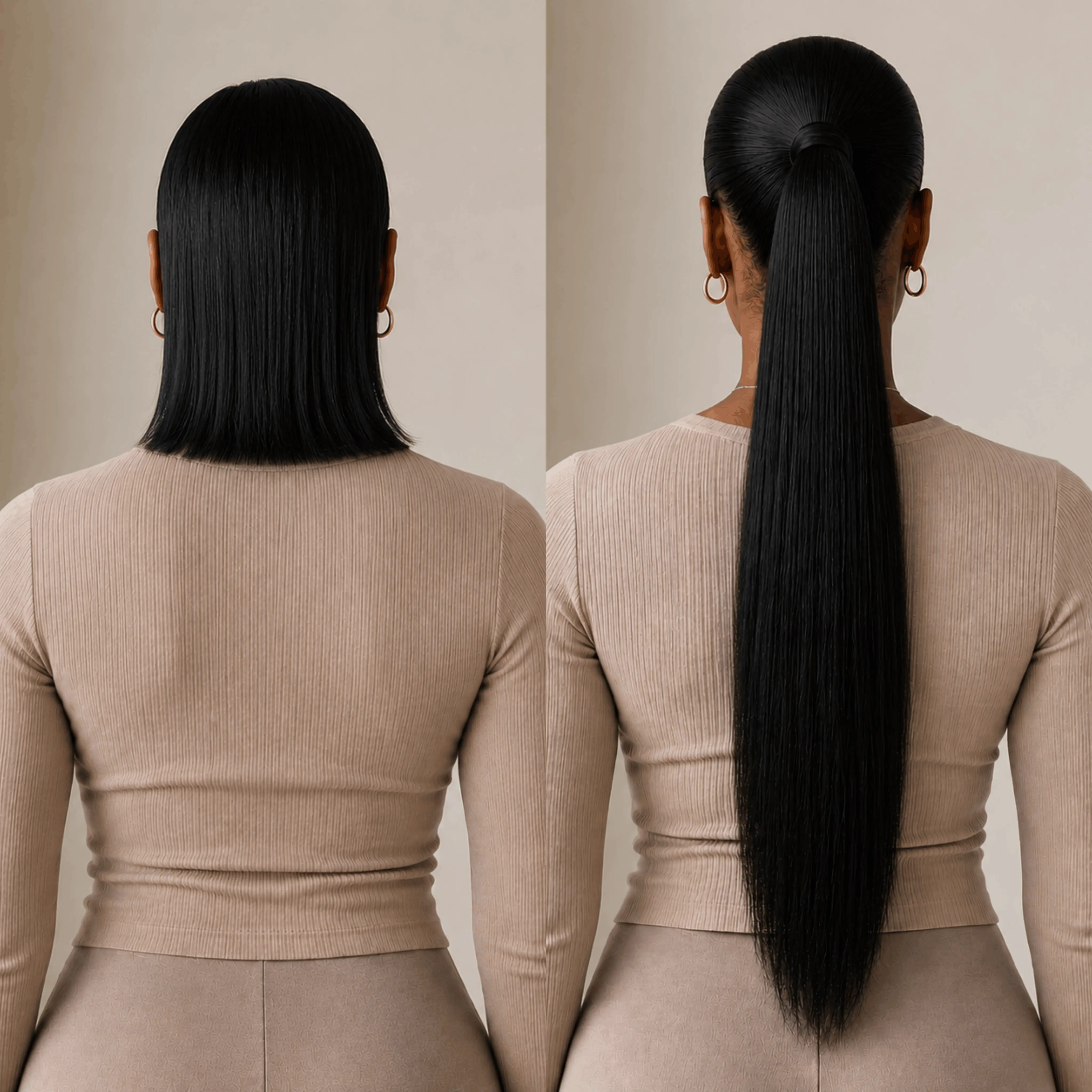 Rich Black Straight Premium Drawstring Ponytail Extension