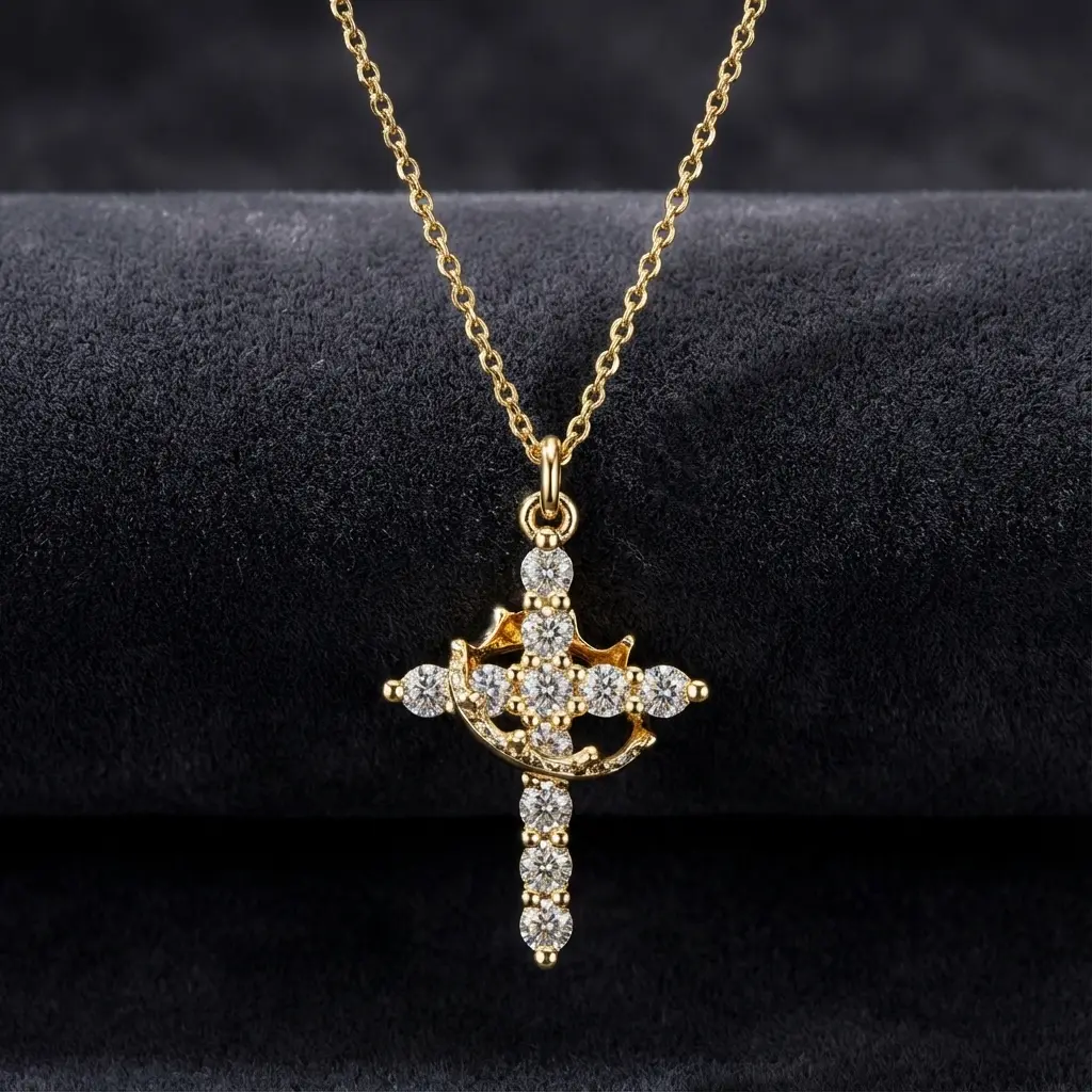 Women's Gifts Upgraded Crown Cross Necklace For Women 14K Gold Plated Crown Cross Pendant Necklace Simple Diamond Gold Necklaces Faith Cross Jewelry First Communion Necklace cool mom gifts cheap grandma gifts boujee gifts for women, Cross Design Pendant,,