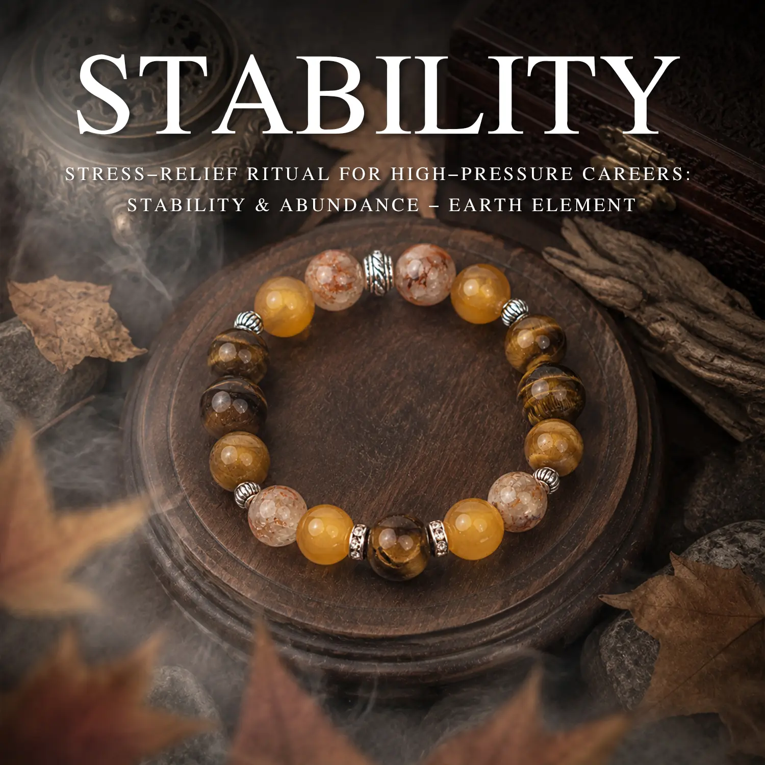 LUMAWU Unisex Earth Element Agate Gemstone Bracelet - 1.08 cm Bead Diameter, 16 cm Inner Circumference, Attracts Abundance, Stability, Grounding Energy, Boosts Confidence, Clears Mental Clutter, Attract Abundance, Elemental, 16Cm
