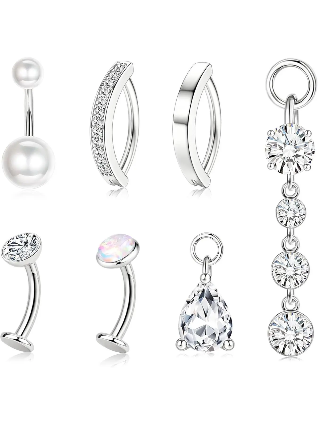 Floating Belly Button Ring  Surgical Stainless Steel Hypoallergenic Dainty Navel Piercing Jewelry CZ Pearl Clicker Piercings for Women