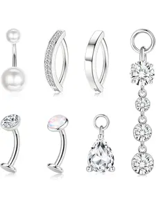 Floating Belly Button Ring  Surgical Stainless Steel Hypoallergenic Dainty Navel Piercing Jewelry CZ Pearl Clicker Piercings for Women