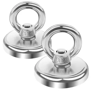 2 Pack Neodymium Magnets Pair, 99lbs/45kg Pull Force, 32mm Large Round Strong Magnetic Rare Earth Magnets with Eye Bolts, Ideal for Industrial Use