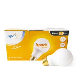 A19 Non-Dimmable LED Light Bulbs – Warm White 3000K – A19 60W / 100W – E26 Base – 4 Pack