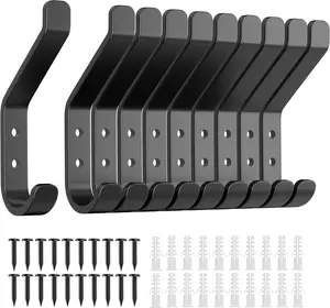 10-Pack Coat Hook for Hanging, 20LB (Max), Stainless Wall Hooks for Towel, Hat, Backpack, Key, Clothes, Wall Mounted Coat Hanger for Closet, Metal, Black, 3.75" susswiff