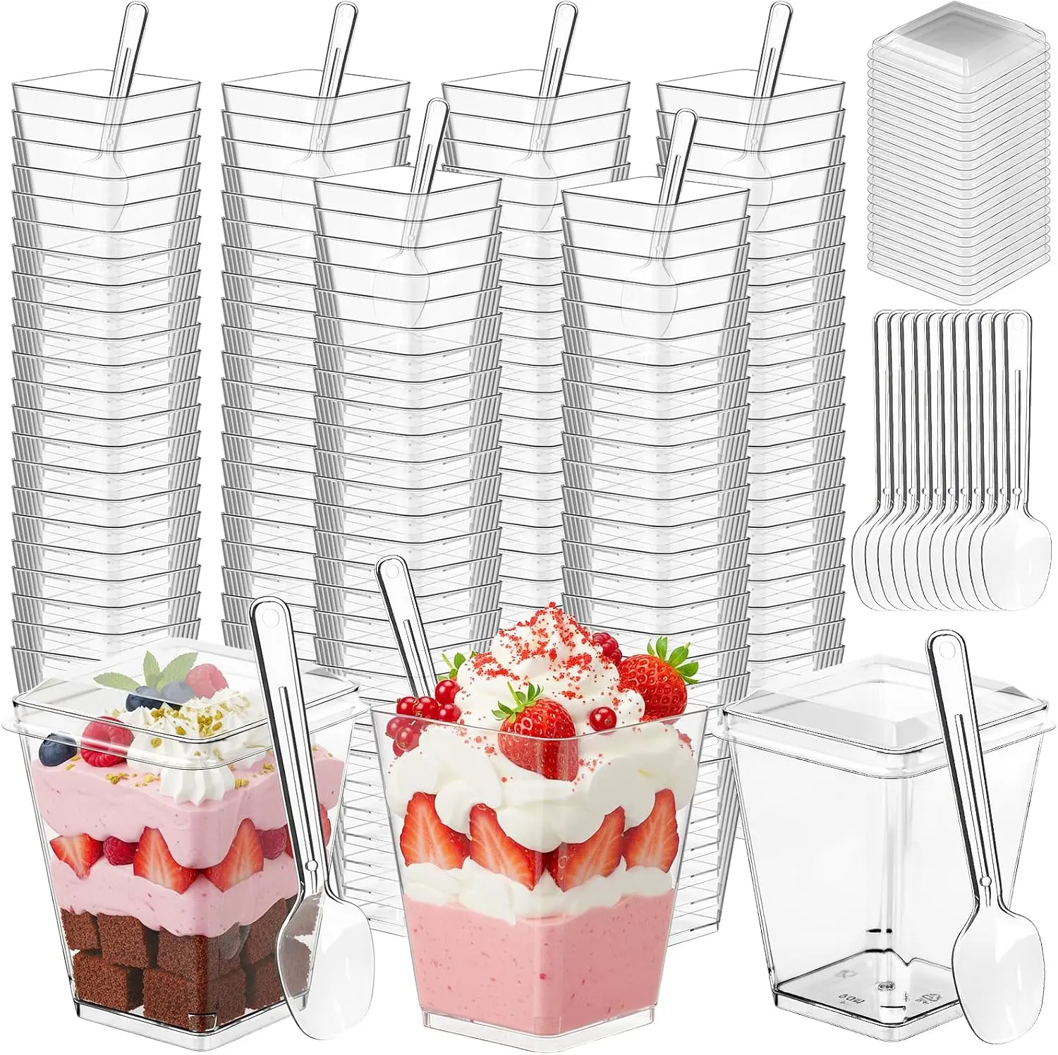 All-in-One Tableware,50 Pack 5 Oz 150ml,Clear Dessert Containers,Cake Shooters,Portable Stackable Durable,Home Kitchen Essentials,Christmas New Year Halloween Easter Valentine Graduation Decor,Camping Supplies,Disposable Cups,Wedding Bridal Shower Favors