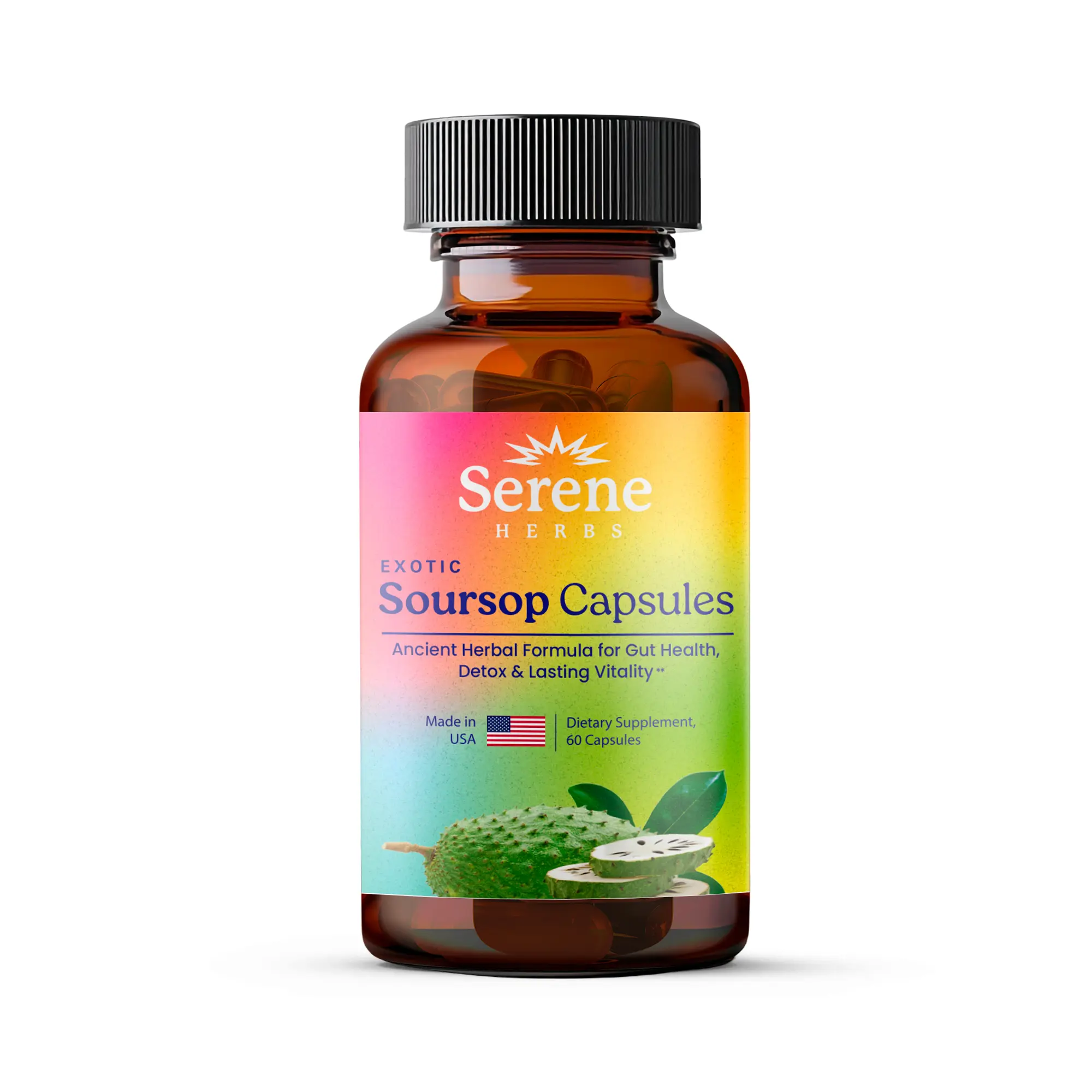 Soursop Capsules with Black Seed, Irish Moss & Moringa – 16 Herb Daily Detox & Digestive Support Vegan, Non-GMO, Plant-Based Formula – 60 Capsules