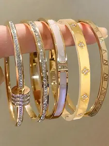Elegant Stainless Steel Bangle Set, Trendy Stack Bangle, 5-Piece Fashionable Bracelet Classic Design, Perfect for Daily Wear & Special Occasions