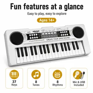 37-Key Electronic Keyboard w/ Microphone & USB – 8 Tones, 8 Rhythms, Record/Playback – Portable Practice Piano for Beginners – Digital Piano Keyboard – Christmas/Birthday Gift