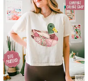 FAUX Quilted Duck Cropped Comfort Colors Tee, Trendy Tshirt For Women