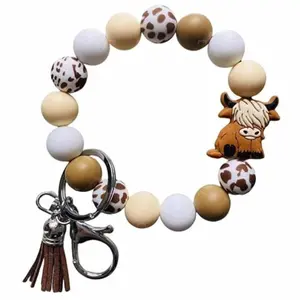 Cow Silicone Keychain Wristlet Highland Cow Gifts for Women Girls Cow Keychain Bracelet (coffee)