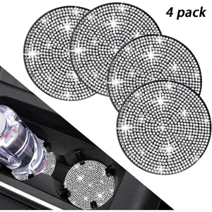 4 Pack Bling Car Cup Holder Coasters - 2.75 Inch Rhinestone Silicone Anti-Slip Insert for Women Girls Car Accessories