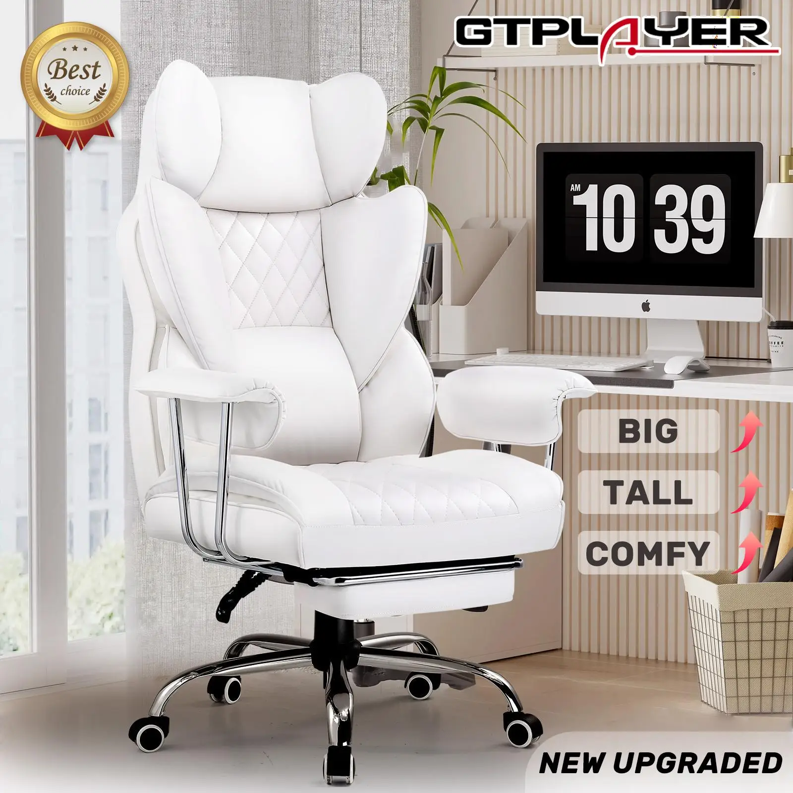 【Dealsforyou】GTPLAYER Big and Tall Office Chair with Pocket Spring Lumbar Support, Ergonomic Comfortable Wide Office Chair with Outward Fixed Soft Arm