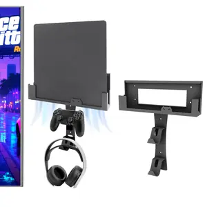 GETYEA Wall Mount for PS4 Slim with 2 Detachable Controller Holder and 1 Headphone Stand, PS4 Accessories, Gaming Accessories, Console Accessories, Compatible with PlayStation 4 Slim(Mounts PS4 Slim by TV)