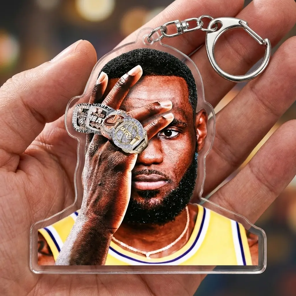 LeBron James King Basketball Legend Acrylic Keychain | 4 Rings Sports Bag Charm for Backpack, Gym Bags & Keys