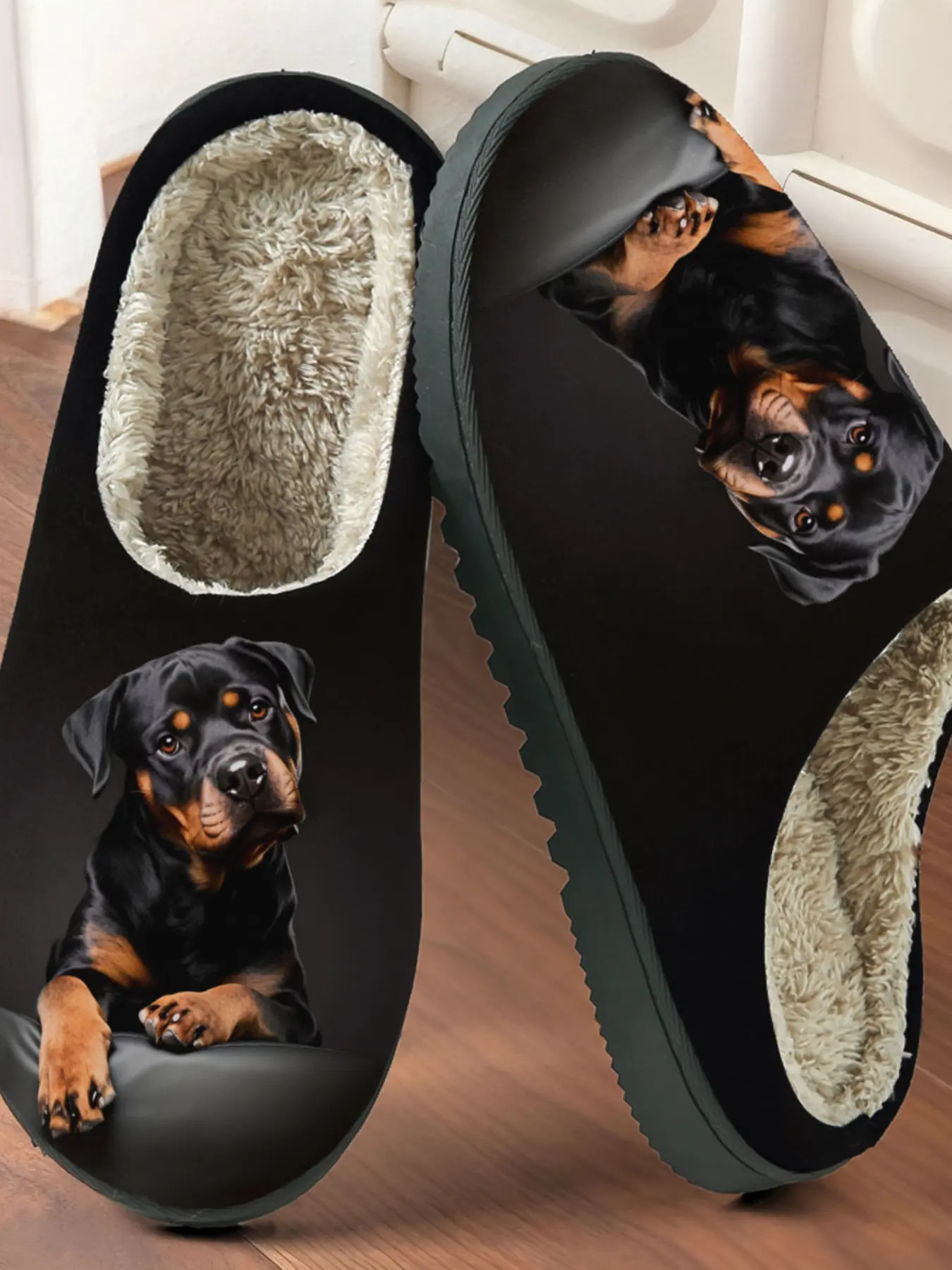 Custom Printed Cotton Slippers Set, Fuzzy Fashion Slippers, Plush Lined Anti-Slip Rubber Thick Sole, Home Warm Shoes for Men and Women, Fall & Winter Casual Style