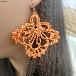 Crochet Flower Earrings Women Hollow Boho Handmade Lightweight Jewelry