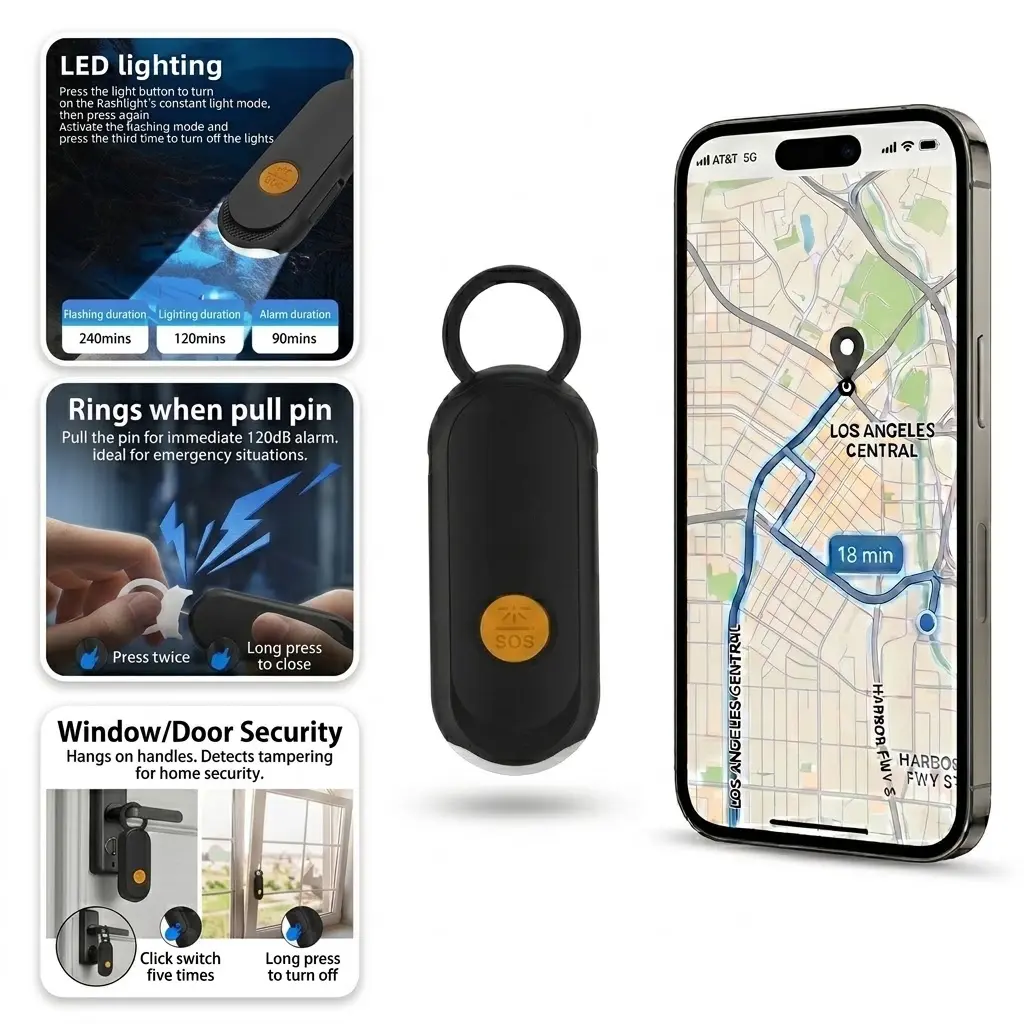 Wearable GPS Personal Safety Alarm - 130DB High Siren, LED Night Light, Rechargeable, Wireless, Portable, Multiple Colors for Students, Daily Personal Use