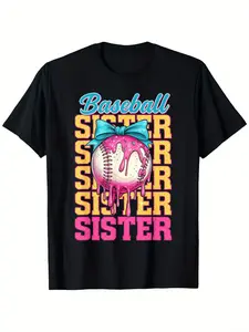 Retro Baseball Sister Ice Cream Drip Coquette Bow Game Day T-Shirt for Boys Fashion Trend Bottoming Shirt Breathable, Casual Comfortable Top Streetwear Fashion Casual Summer Tee Crew Neck Short Sleeve T-Shirt Best Gift for Boy Girl