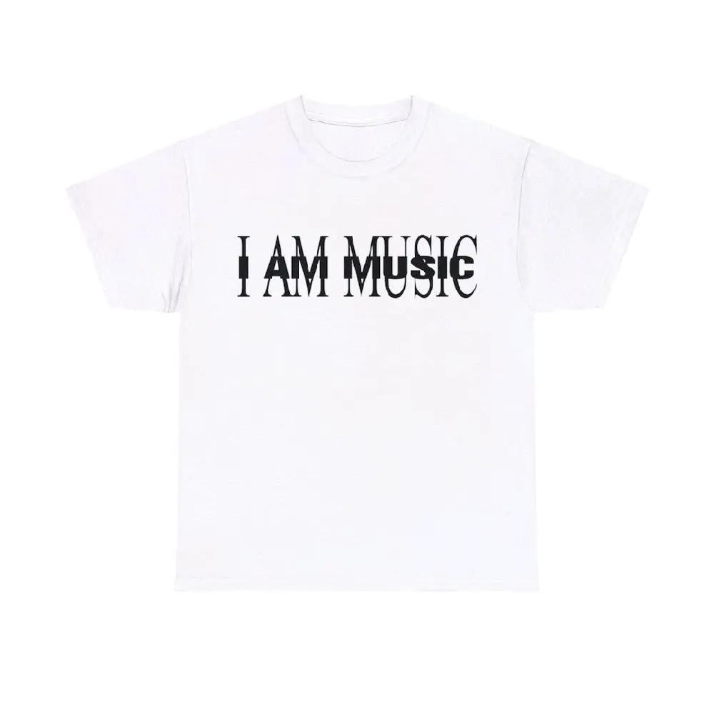 I AM MUSIC TEE - Heavy Cotton Black T-Shirt with Text Design Menswear Stylish graphic tee