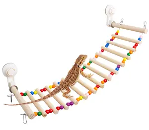 Bearded Dragon Window Ladder with 2 Sturdy Suction Cups, 21.6''x7.1'' Large Lizard Wood Climbing Perch Bridge, Reptile Hammock Perch Tank Accessories for Lizard, Leopard Gecko, Chameleon