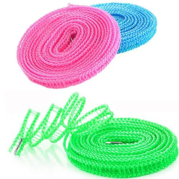 3 Pack Portable Clothesline, Adjustable Windproof Laundry Drying Line with Hooks, 16.4FT (5M) Indoor Outdoor Clothes Line for Travel, Camping, RV, Hotel & Home, Suitable for Drying Both Dry and Wet Clothes