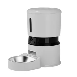 Smart Automatic Pet Feeder with HD Camera, 2-in-1 Cat & Dog Feeder and Water Fountain, WiFi Control, Dual-Lens Pet Camera for Cats and Dogs, Large Capacity Auto Feeding Bowl, Ideal for Busy Pet Owners (White)