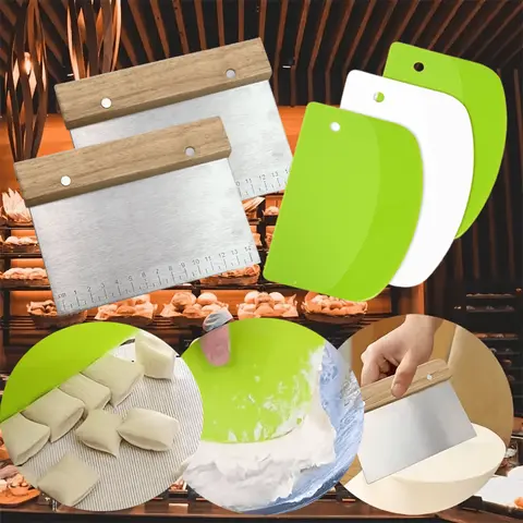 Scraper Stainless Steel Dough Cutter With Wooden Handle Pastry Chopper Bread Pastry Pizza And Sugar Cutter Baking Tool, Kitchen Small Tool Kitchen Accessory For Cutting And Shaping Dough