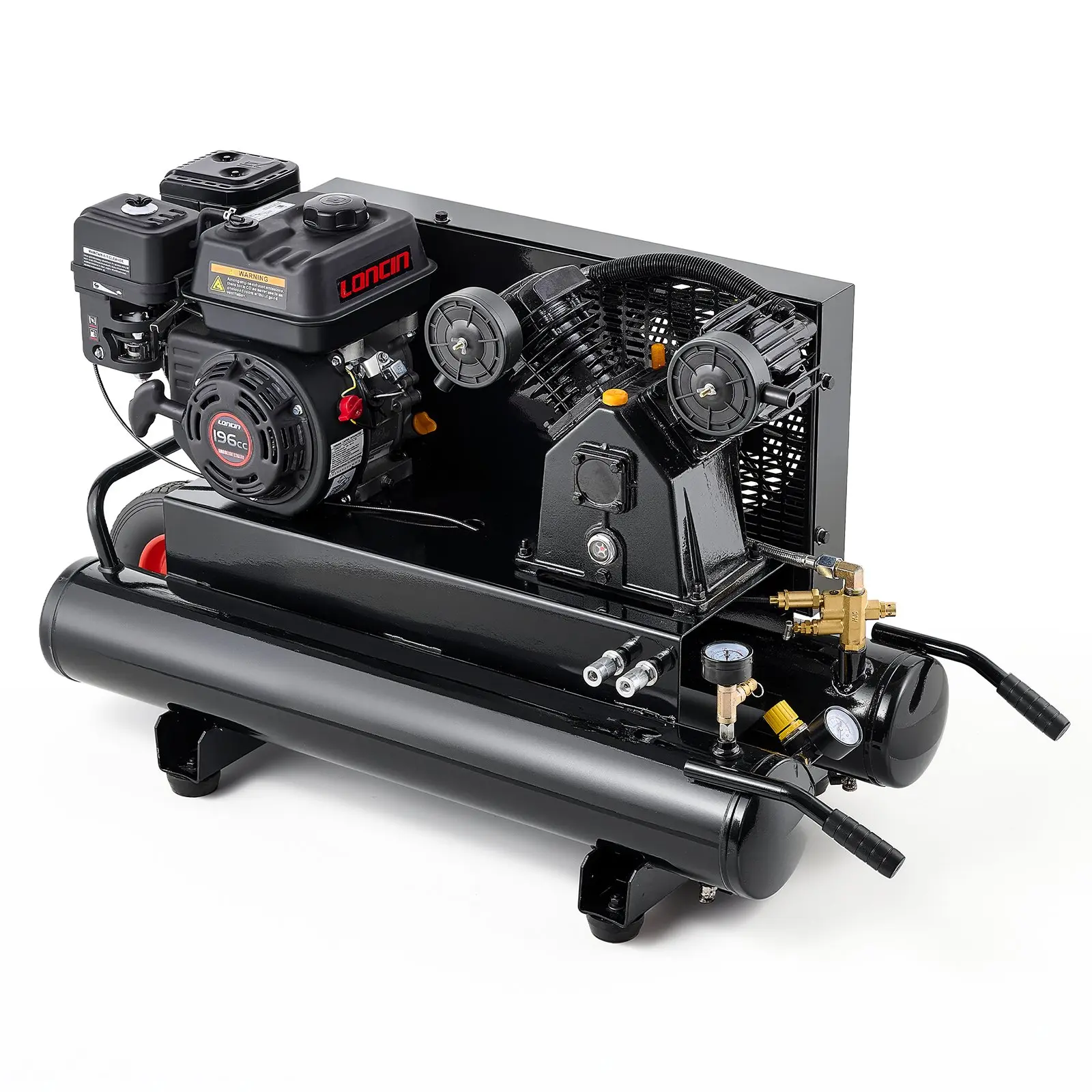 VEVOR 9 Gallon Twin-Tank Gas Powered Air Compressor, 6.5HP 7CFM Air Tank, Gas-Driven Air Compression System with Twin-Cylinder Piston Pump, 115 PSI Max Pressure & Wheel for Workshops (4.5 Gallon x 2)