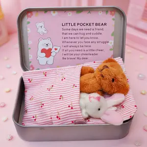Pocket Bear Hug Cuddly Stuffed Animal Gift - Tiny Bear & Bunny Plush with Cherry Blanket, Inspirational Card, Perfect Cheer Up Gift