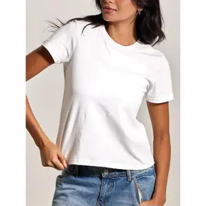 Women's Crew Neck Short-Sleeve T-Shirt - Mesh Cotton Fabric, Basic Casual Fit Full-Length Top
