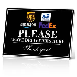 Please Leave Deliveries Here UPS USPS Amazon FedEx 12x8 Inch Aluminum Metal Sign - Practical Home Entryway Wall Decor for Porch, Garage, and Package Drop Zones - Useful Tin Sign Gift for Homeowners & Online Shoppers