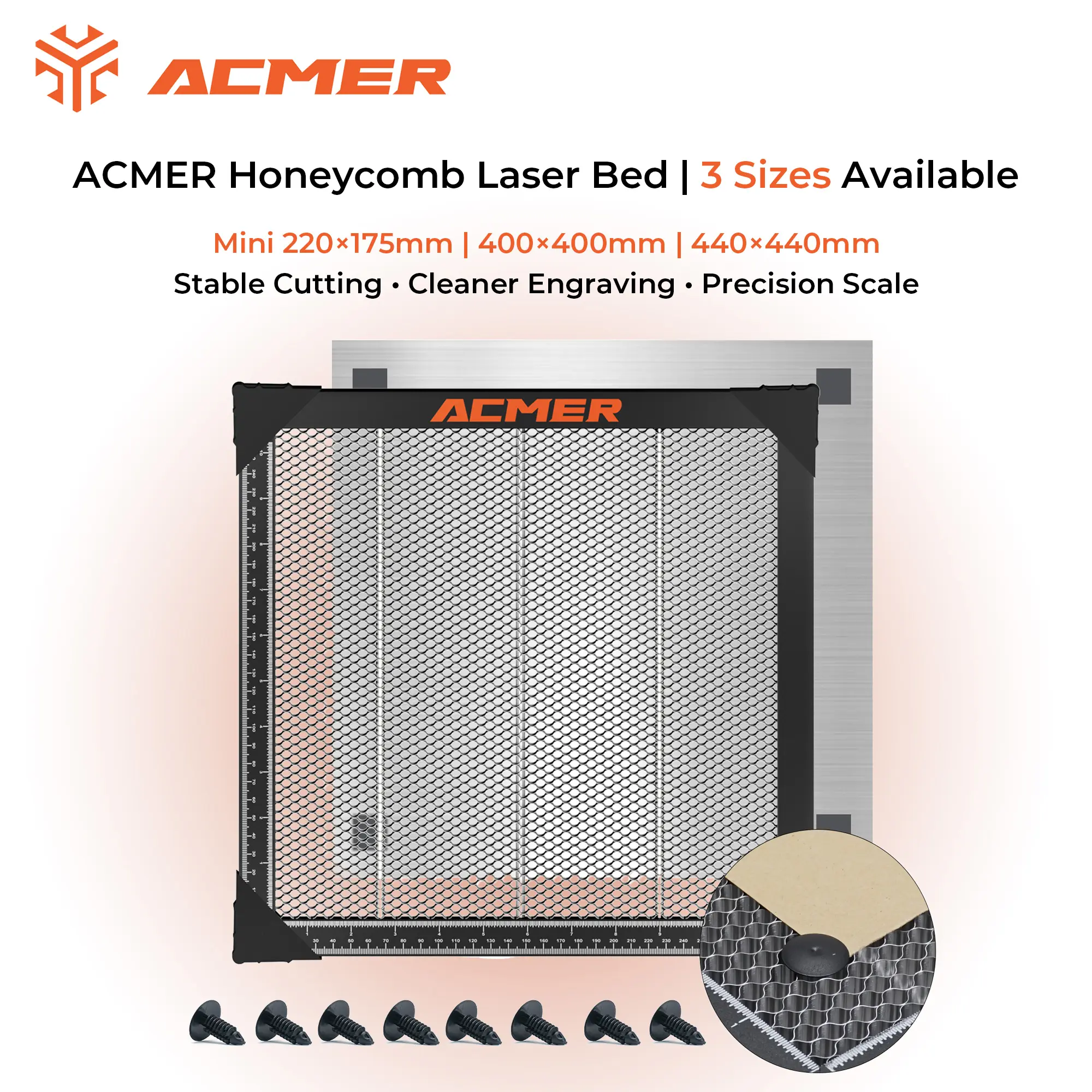 ACMER Stainless Steel Honeycomb Laser Bed | Mini 220×175mm / 400×400mm / 440×440mm | Engraving & Cutting Work Platform for Laser Machines