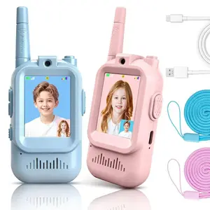 Kids' Rechargeable Video Walkie Talkie 2-Pack, Handheld Intercom Toys for Camping, Hiking, 3-12 Year Old Boys & Girls (Blue/Pink)