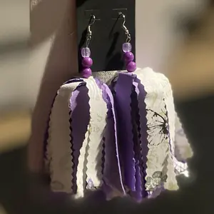 Fringe Fabric Earrings with Purple Beads and Layered Design for Stylish Accessory