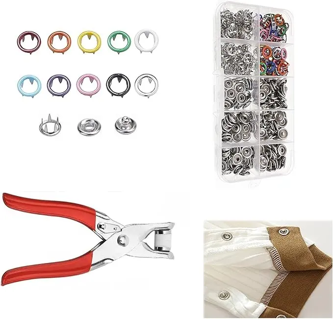 100 Sets Metal Snap Button Kit, Five Claw Buckle Tool Set with Fastener Pliers Press Tool for DIY Crafts, Clothes, Hats, Sewing