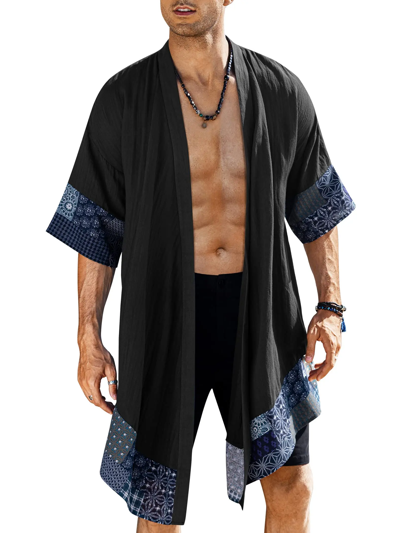 COOFANDY Men's Jackets Ruffle Shawl Collar Lightweight Cardigan Long Kimono Jackets Open Front Drape Cape Coat Casual Gift Ideas Cotton Menswear
