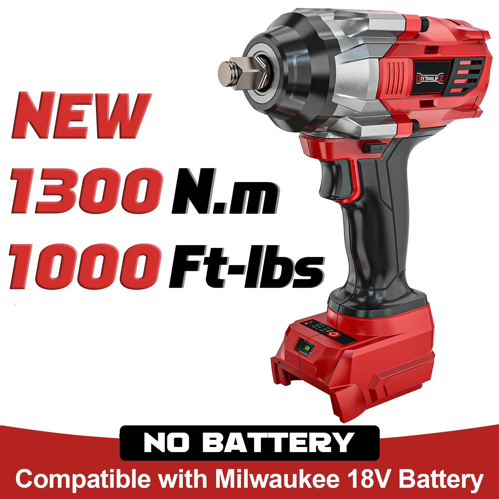 Impact Wrench 1/2" Compatible with Milwaukee 18V Battery(Battery NOT Included!), 1000Ft-lbs(1300N.m) High Torque Brushless Impact Gun with 4Mode Speed Cordless summervibes Power Tool
