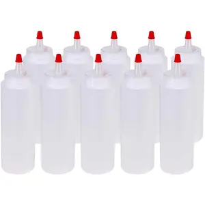 10 Pack 8-Ounce Plastic Squeeze Bottles with Red Tip Caps for Food, Crafts, Art, Multi Purpose